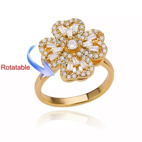 Silver Plated Rotating Four Clover Adjustable Ring - Picture 5 of 8